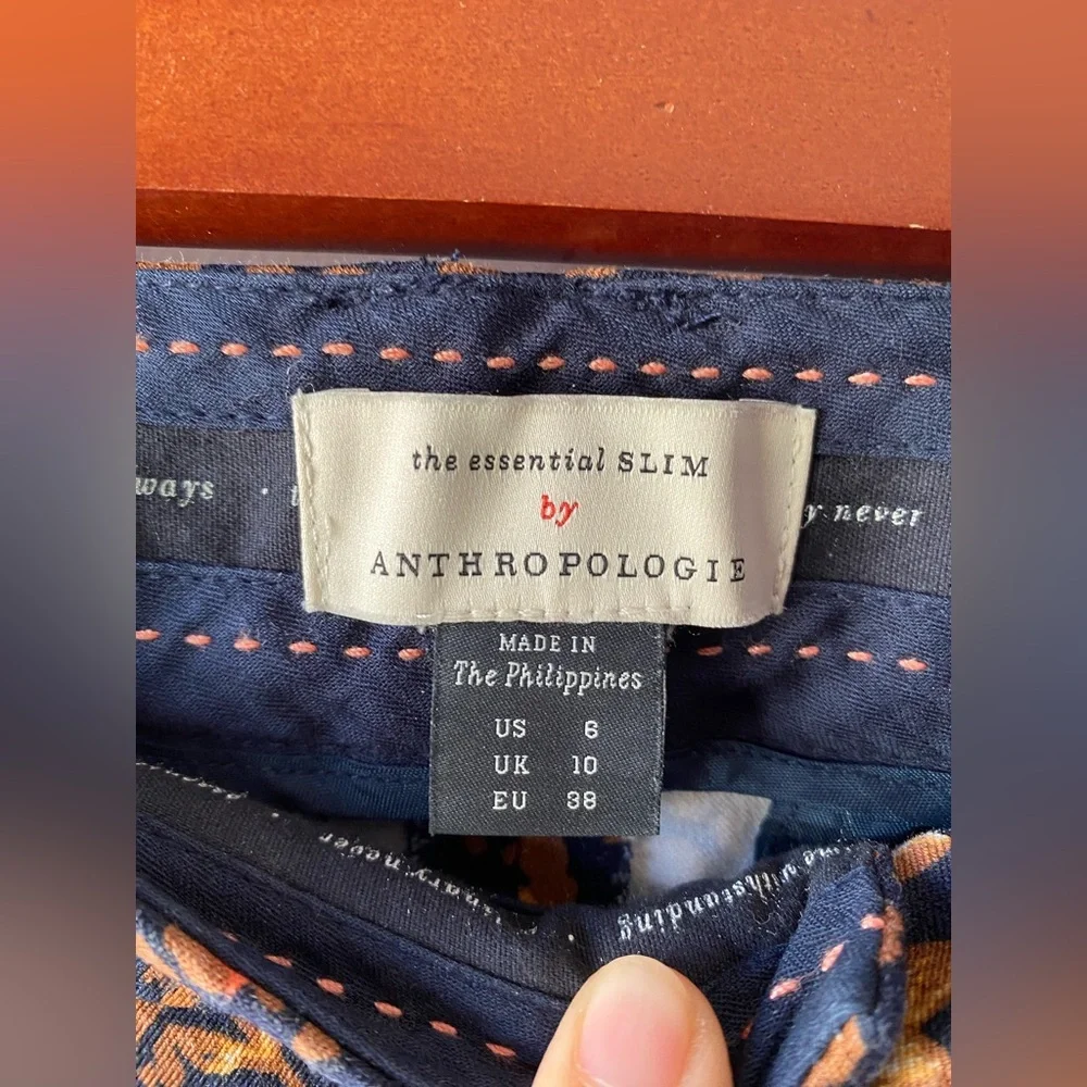 ANTHROPOLOGIE The Essential Slim Autumn Floral Cropped Trousers Pants Size 8